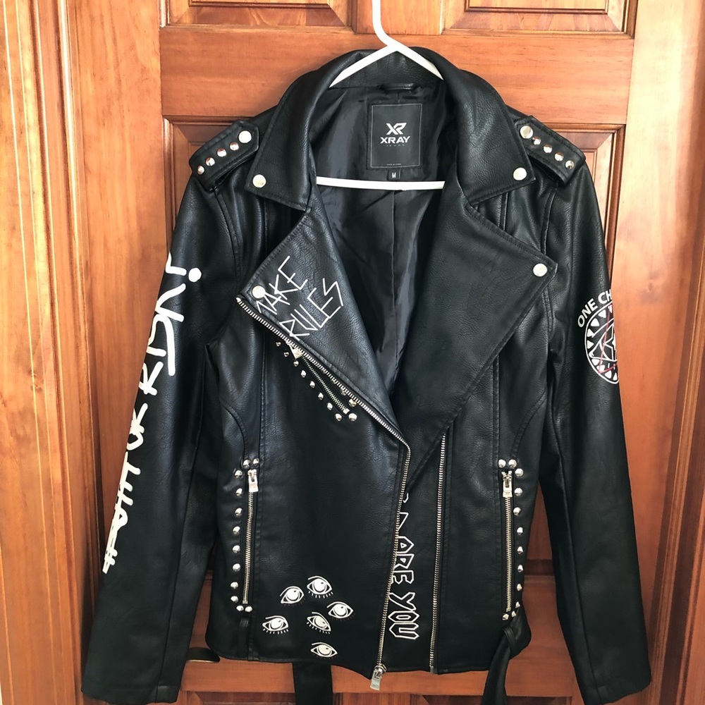 Men’s Graffiti Print PU Moto Jacket